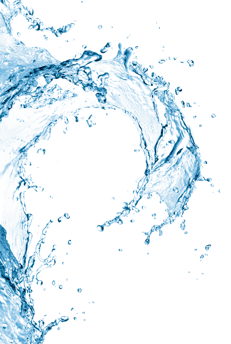 Water splash accent at the top left of the About Us section